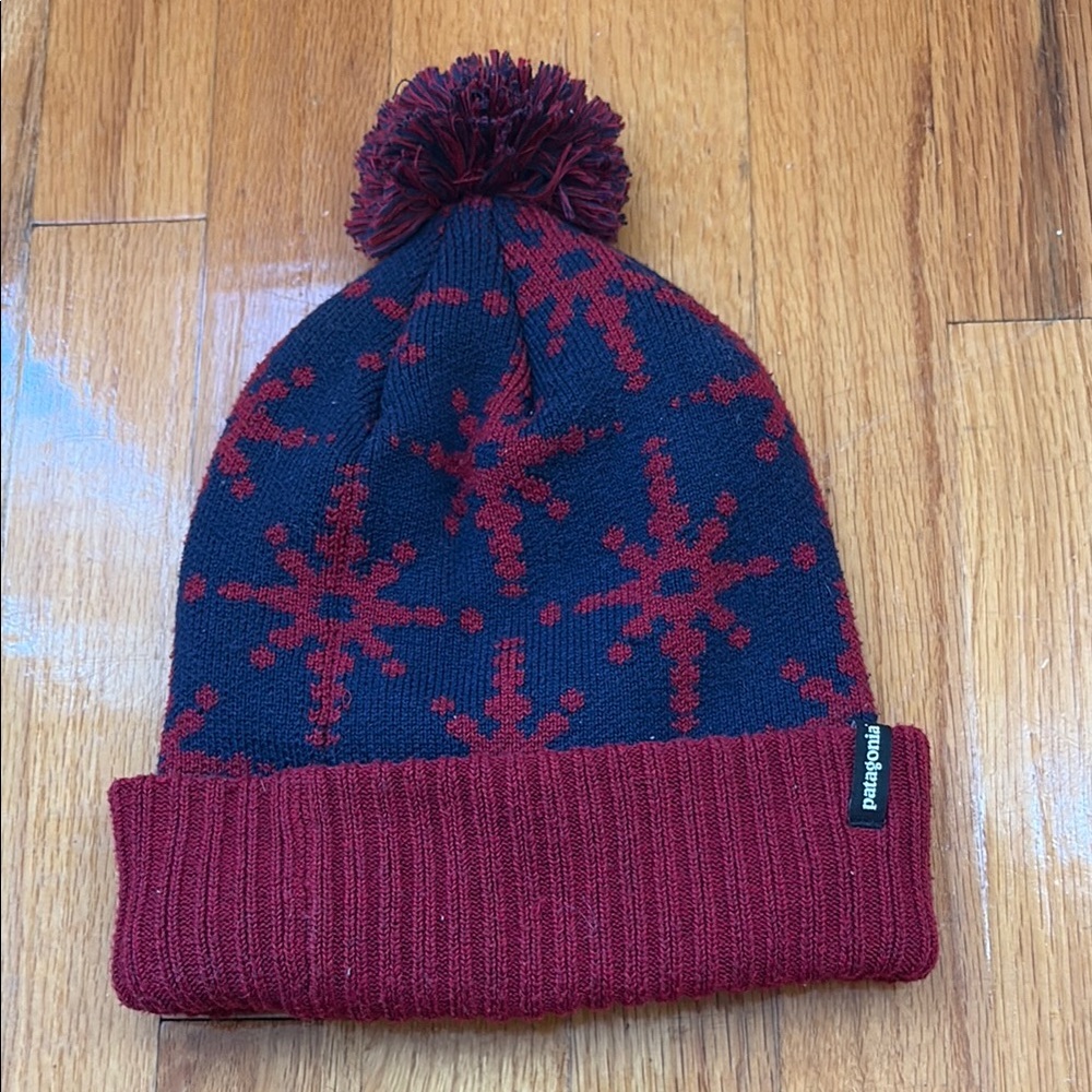 Patagonia Navy and Burgundy Snowflake Beanie